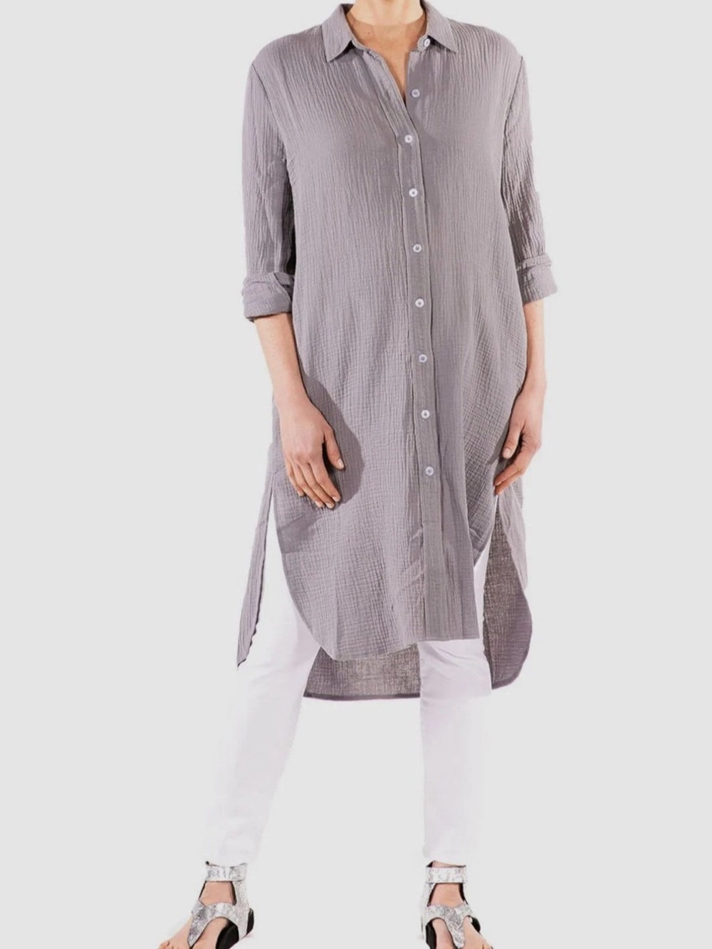 New Loyal Hana Carissa Charcoal Maternity Shirt Dress Gauze Cotton Size Medium